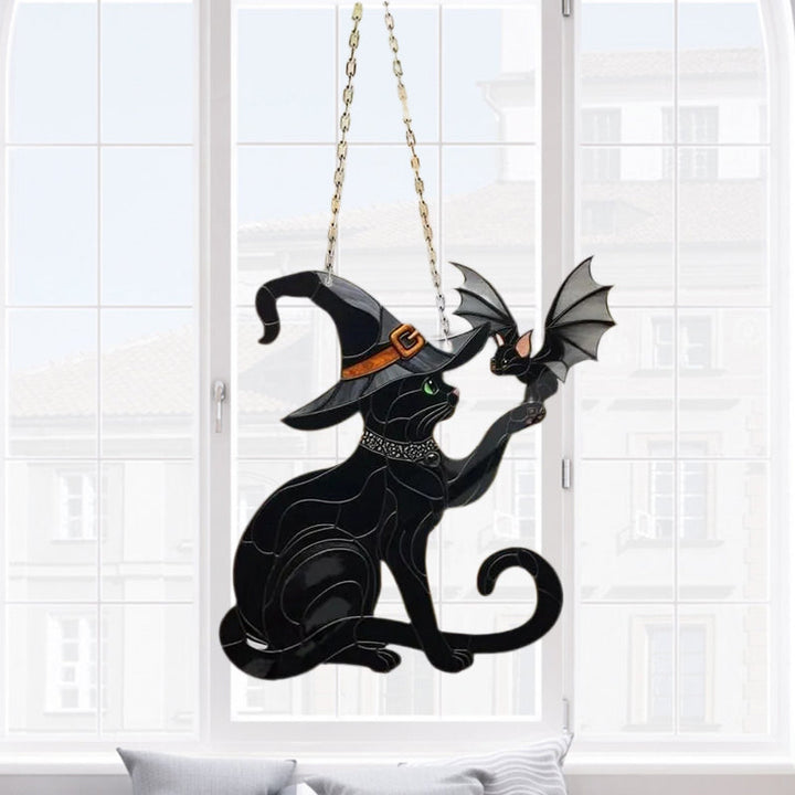 BowLift | Black Cat Touching Bat Window Hanging