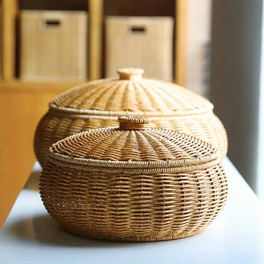 BowLift | Dome-Shaped Knitted Rattan Basket with Lid