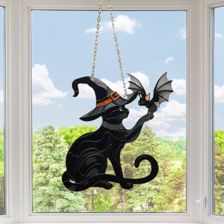 BowLift | Black Cat Touching Bat Window Hanging