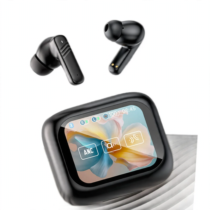 TWS headphones with color display and noise cancellation