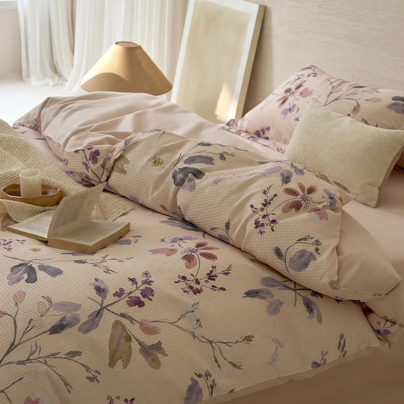 Cotton bedding set, 4-piece, floral pattern