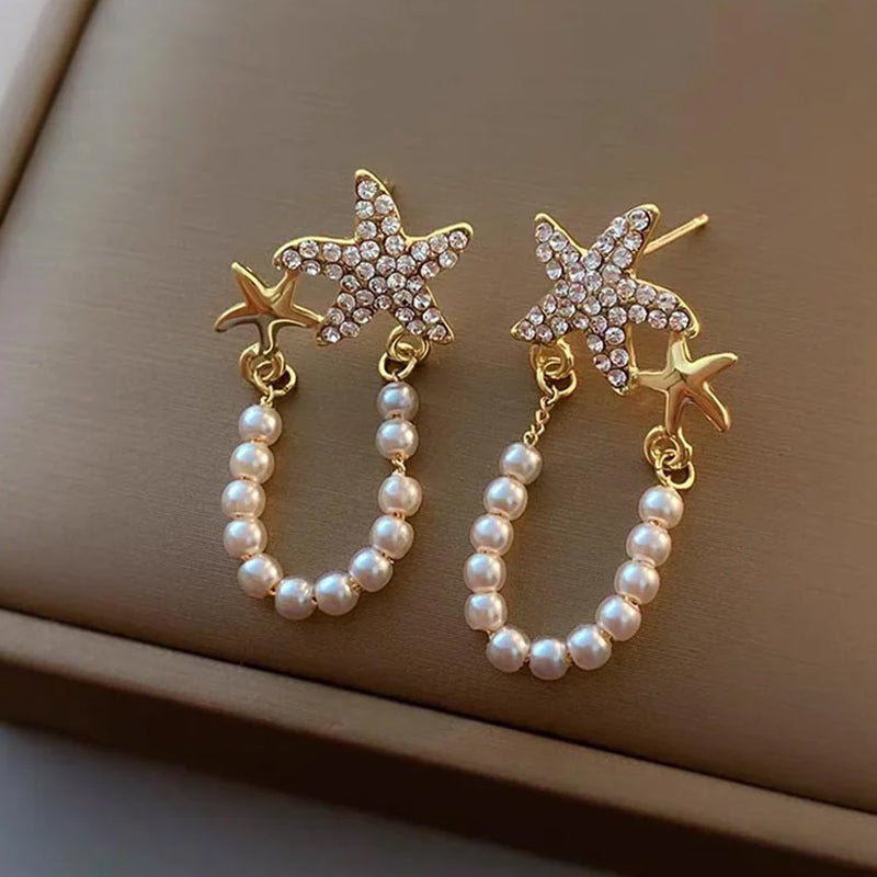 BowLift | Diamond Starfish Pearl Earrings