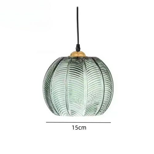 BowLift | Scandinavian Glass Pendant Lamp with Green Leaf Pattern