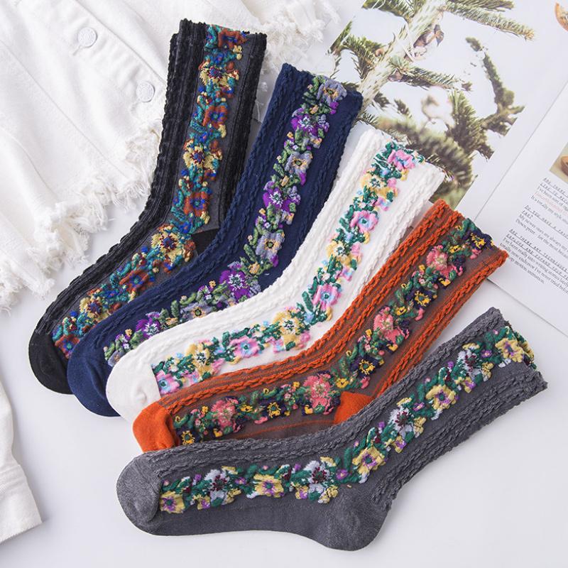 BowLift | Vintage Floral Style Cotton Crew Socks