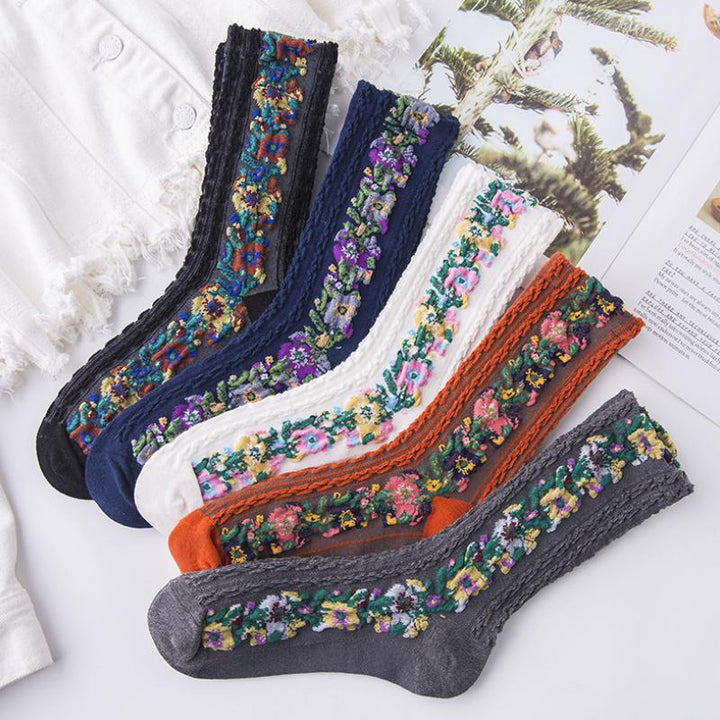 BowLift | Vintage Floral Style Cotton Crew Socks