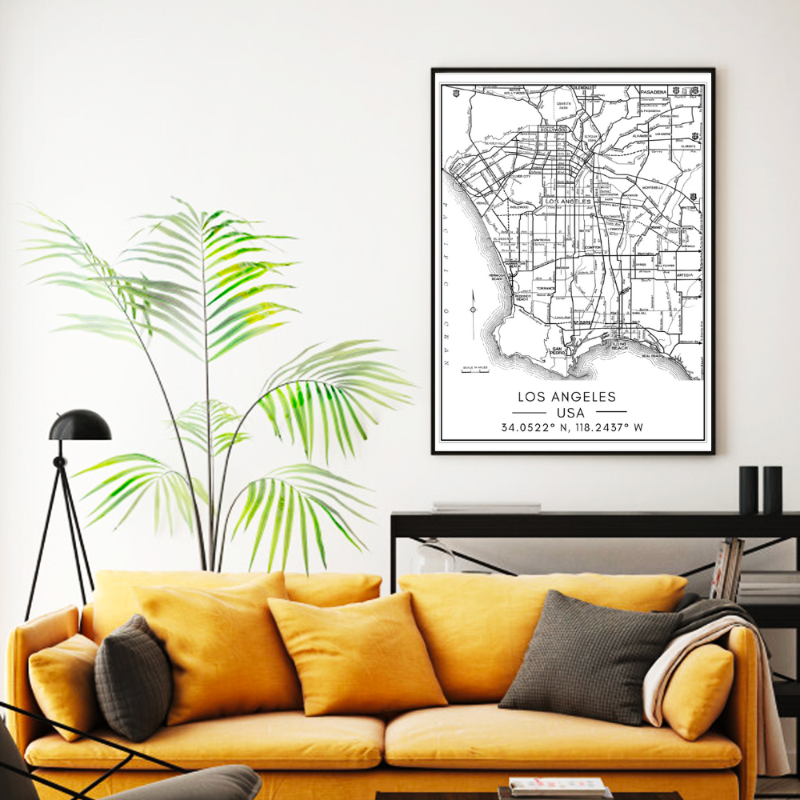 Los Angeles City Map - Canvas Wall Art Painting | Bowlift