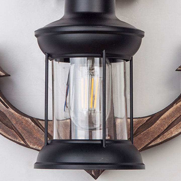Rustic wood anchor wall lamp with lantern Bowlift