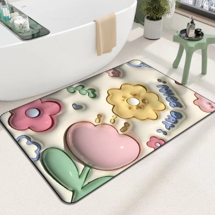 BowLift | 3D flower soft diatom mud absorbent floor mat
