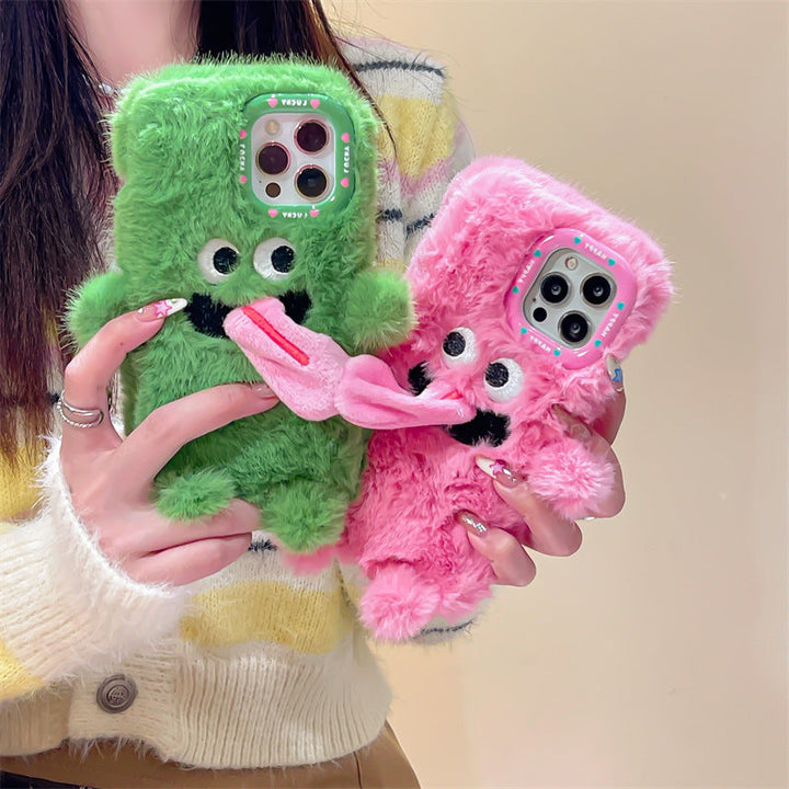 BowLift | Funny Tongue Sticking Out Plush Phone Case For iPhone