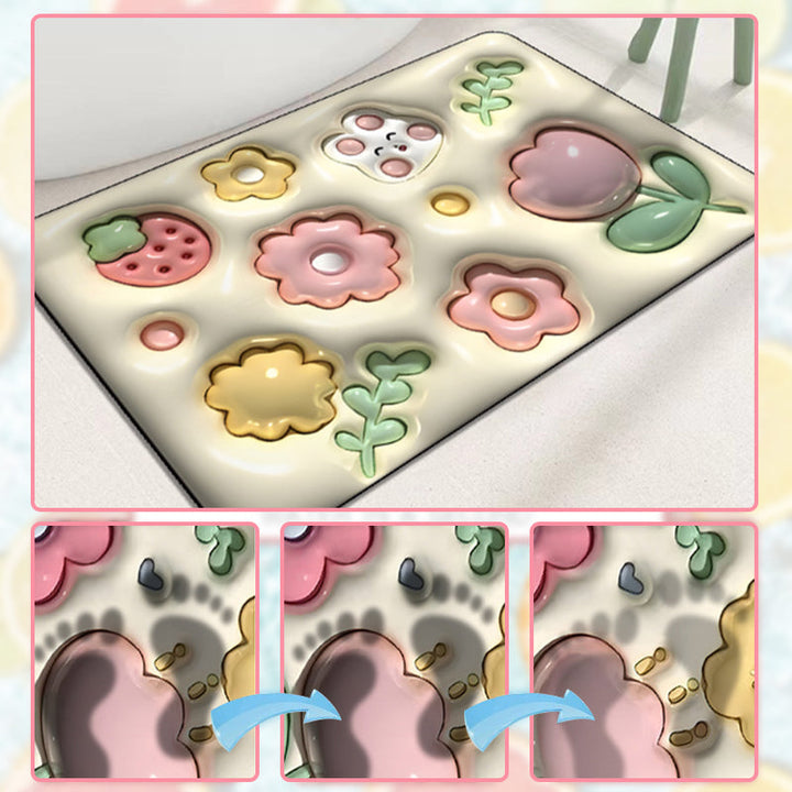 BowLift | 3D flower soft diatom mud absorbent floor mat