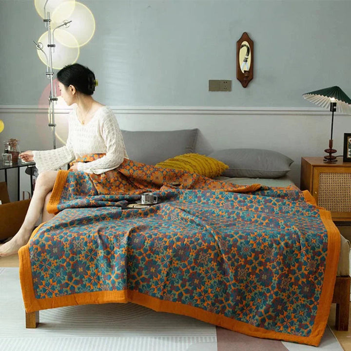 BowLift | Six-Layer Cotton Blanket with Orange-Blue Pattern