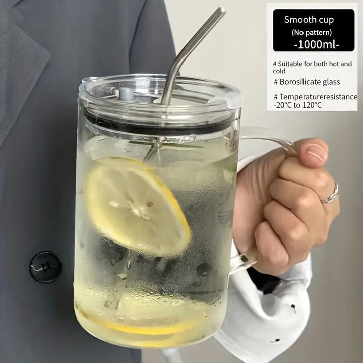 BowLift | Large Glass Cup withLid & Straw