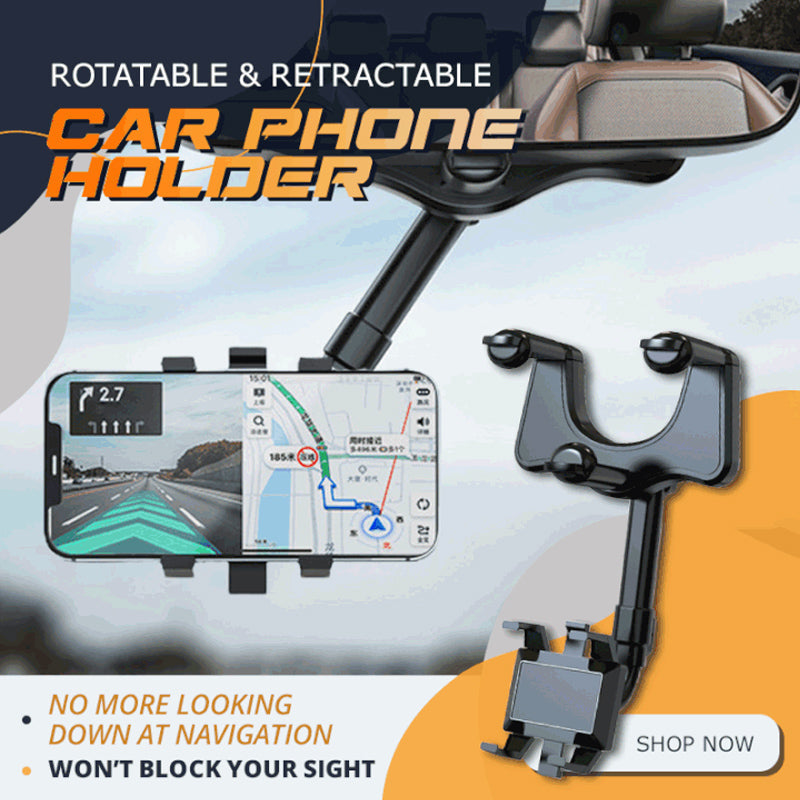 Rotatable Retractable Car Phone Holder for Rearview Mirror
