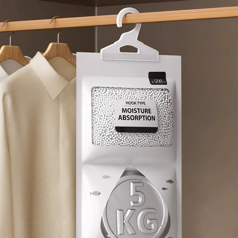 Hanging dehumidifier bag for wardrobes