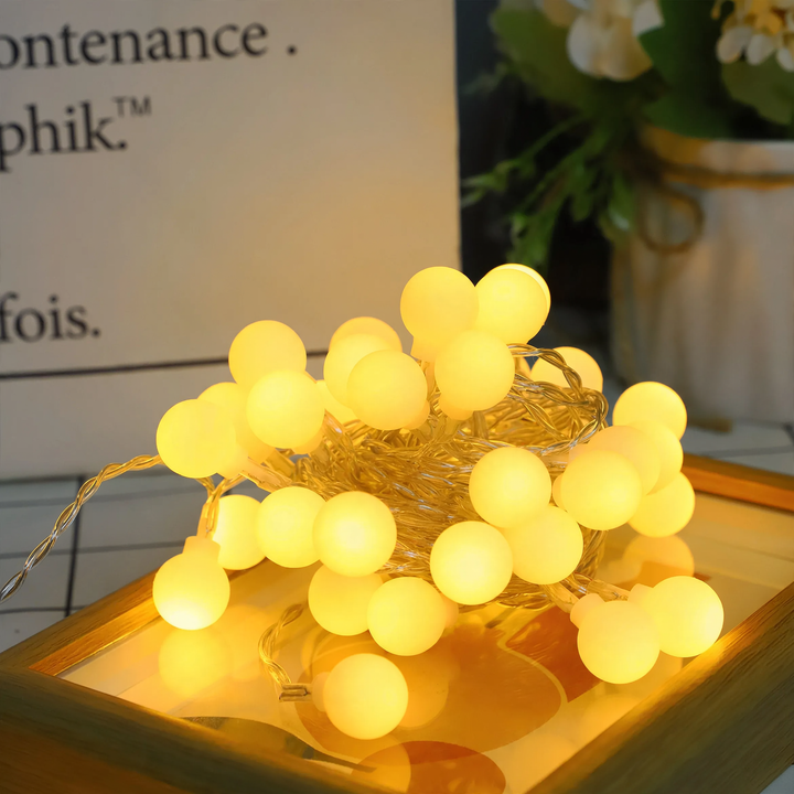 LED fairy lights with small balls, USB rechargeable
