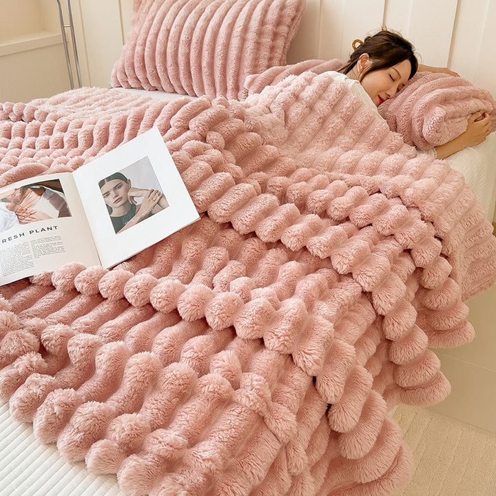 Flannel wool blanket, artificial rabbit fur, under 300 g