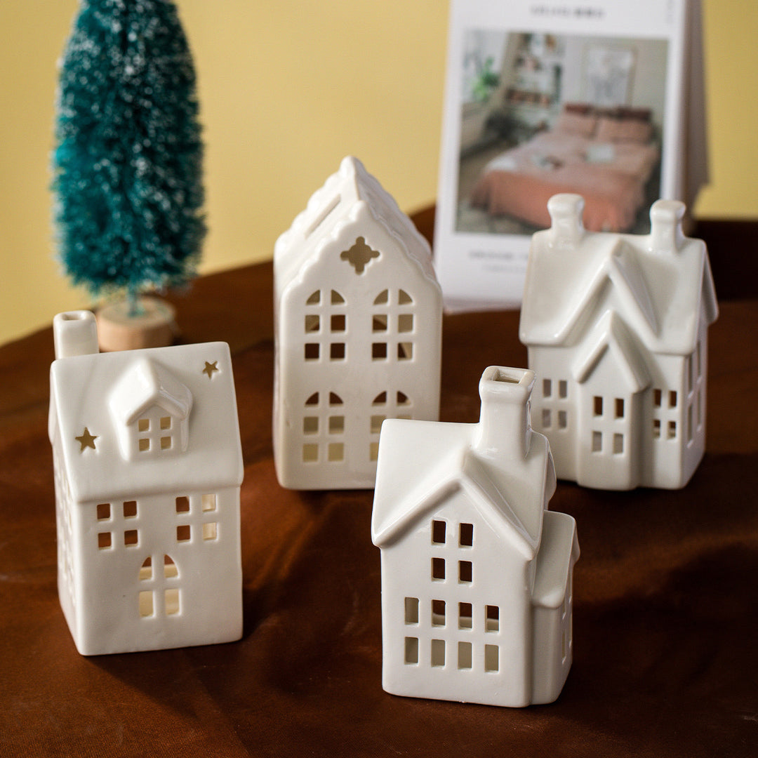Decorative candle house made of white porcelain