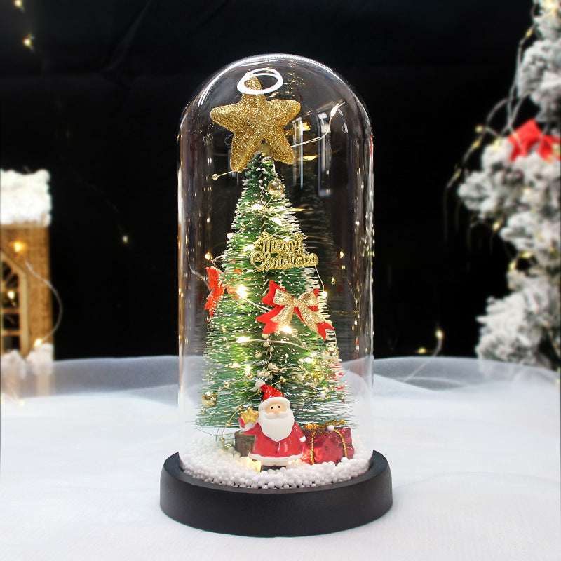 LED Christmas tree in glass dome with lighting