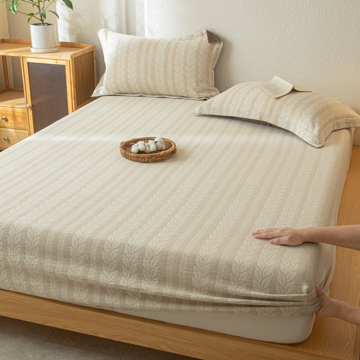 Cotton-linen bed sheet with jacquard pattern