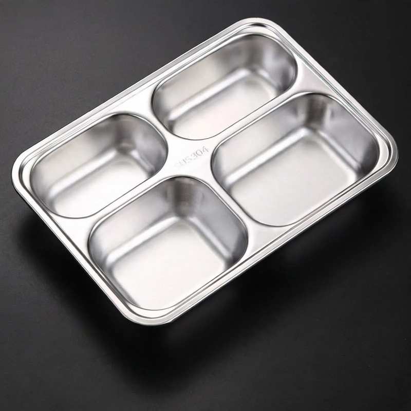 Stainless steel tray with compartments, square