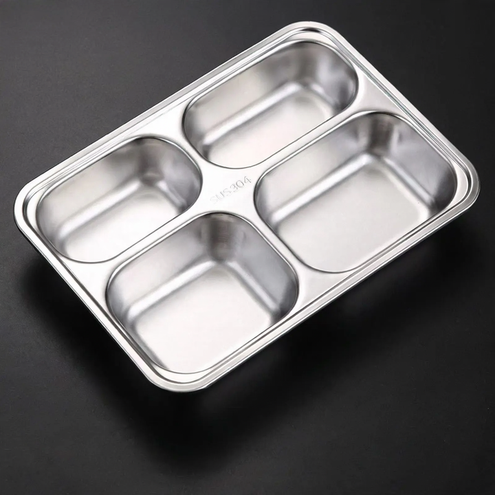 Stainless steel tray with compartments, square