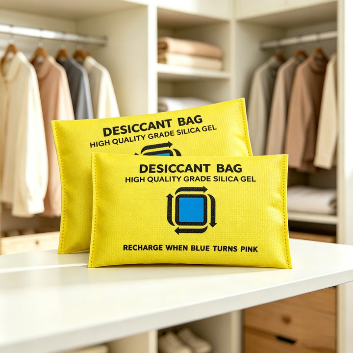 Reusable dehumidifying bag with color indicator