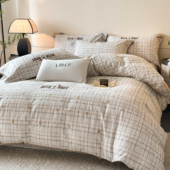 Cotton bedding set, 4-piece, geometric pattern
