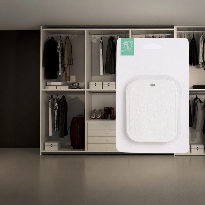 Hanging diatomaceous earth dehumidifier for cabinets