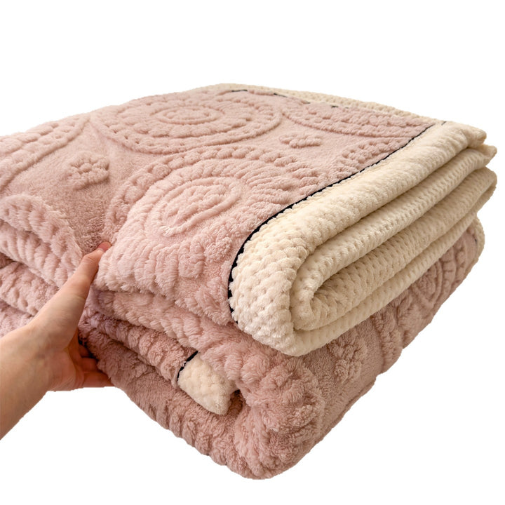 Soft coral fleece blanket with floral pattern