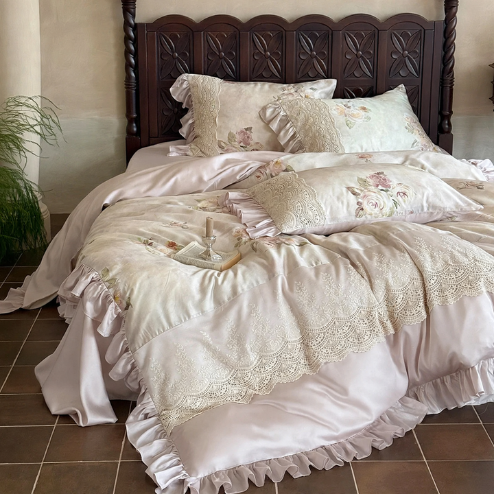 Cotton bedding set, floral pattern, vintage style