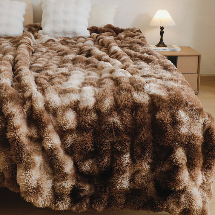 Double-layered rabbit fleece wool blanket, Polyester