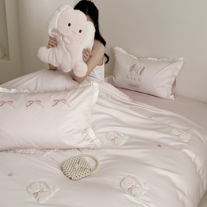 Cotton bedding set, 4-piece, rabbit motif