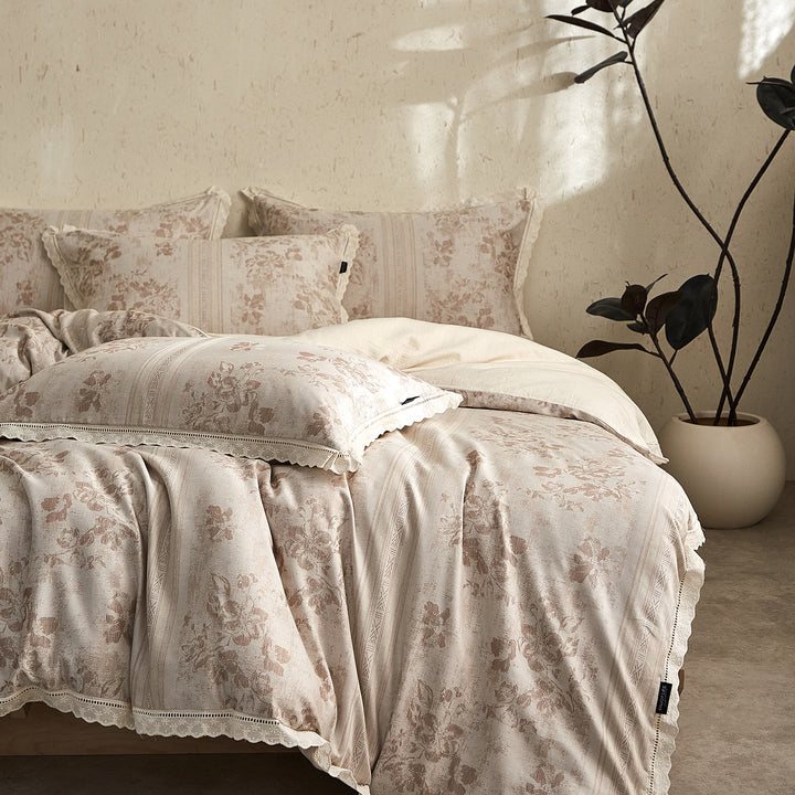 Cotton-Linen Bedding Set, 4-piece, Floral Pattern
