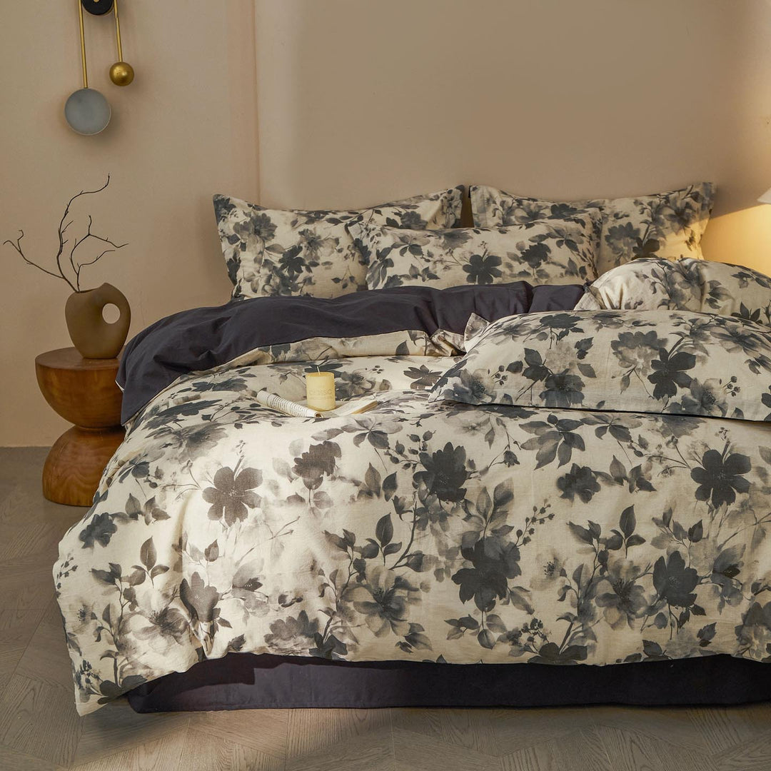 Cotton-linen bedding set, floral pattern