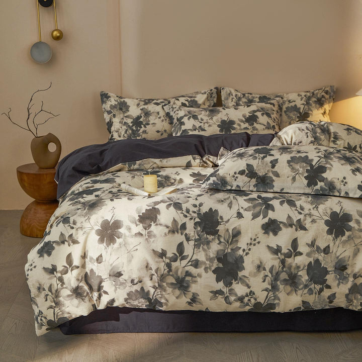 Cotton-linen bedding set, floral pattern