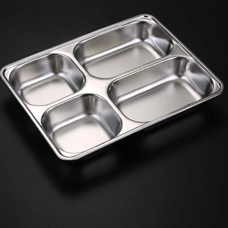 Stainless steel tray with compartments, square