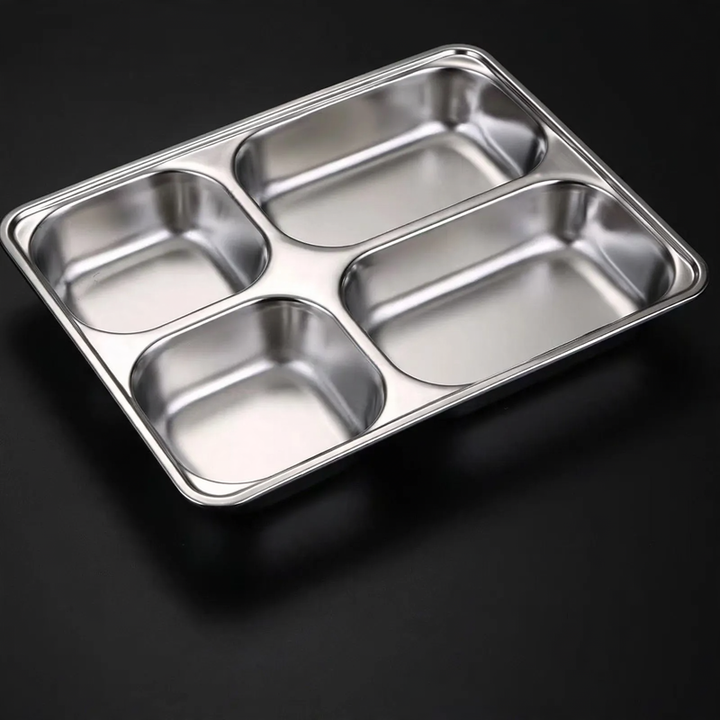 Stainless steel tray with compartments, square