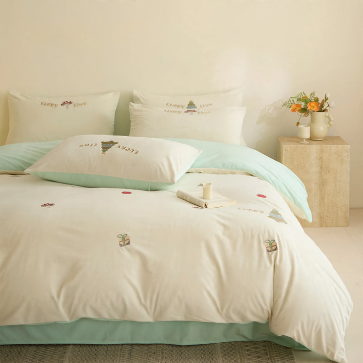 Winter bedding set, milk fleece, geometric pattern