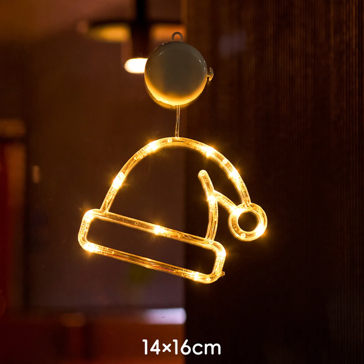 LED window light with suction cup, festive design