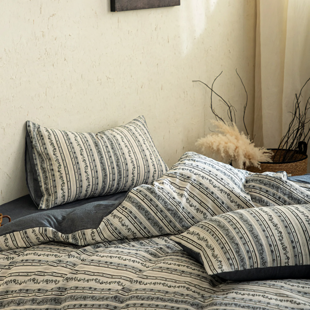 Cotton-linen bedding set, 4-piece, vintage design