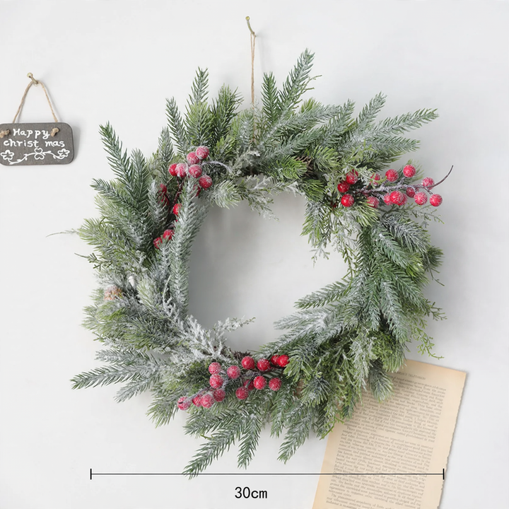 Decorative Christmas wreath in Nordic style with snow look