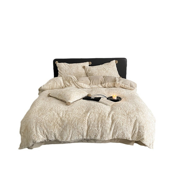 Bedding set 4-piece, milk fleece, geometric pattern