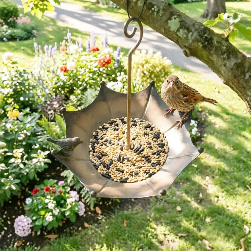 Decorative birdbath made of iron in umbrella design