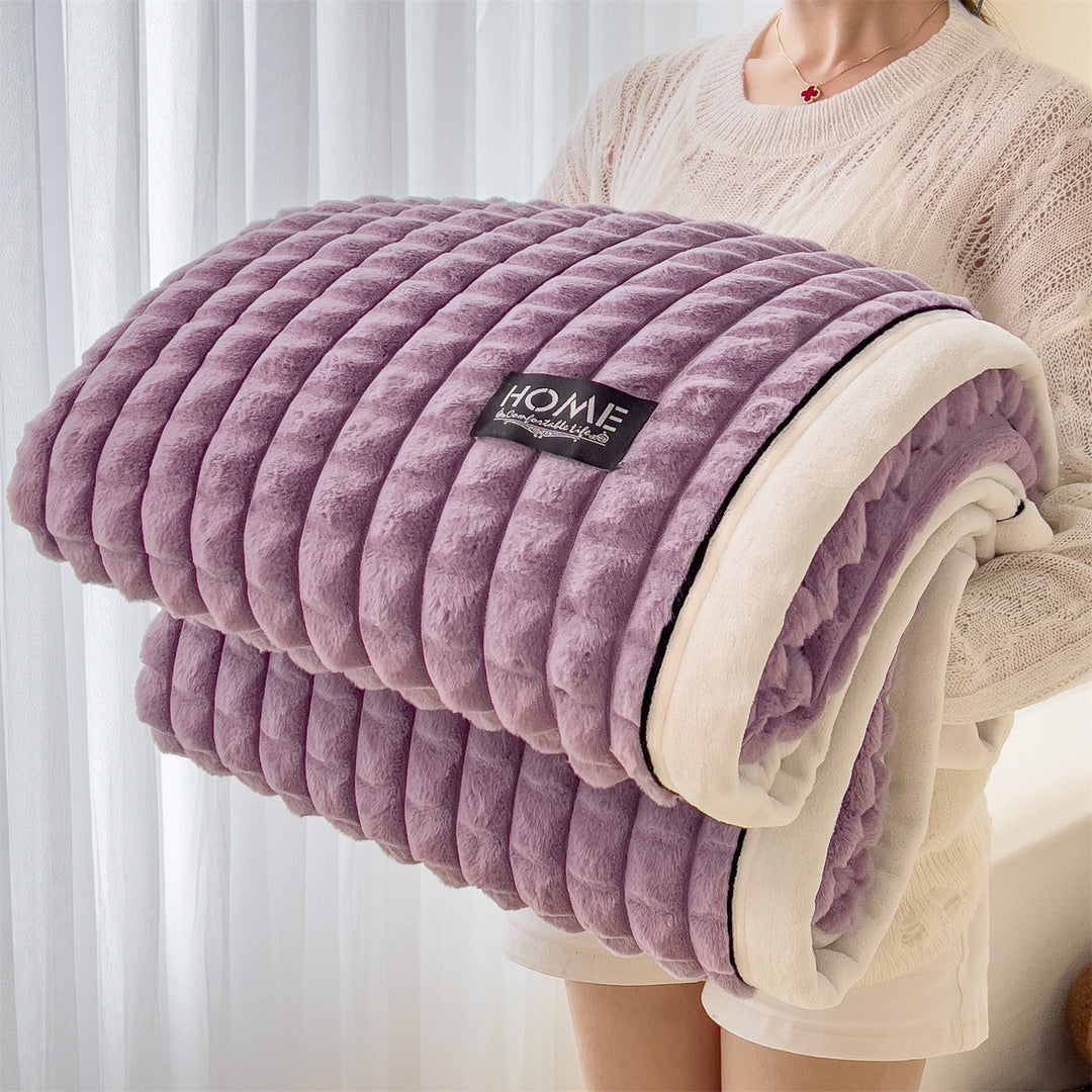 Double-sided rabbit fur imitation blanket