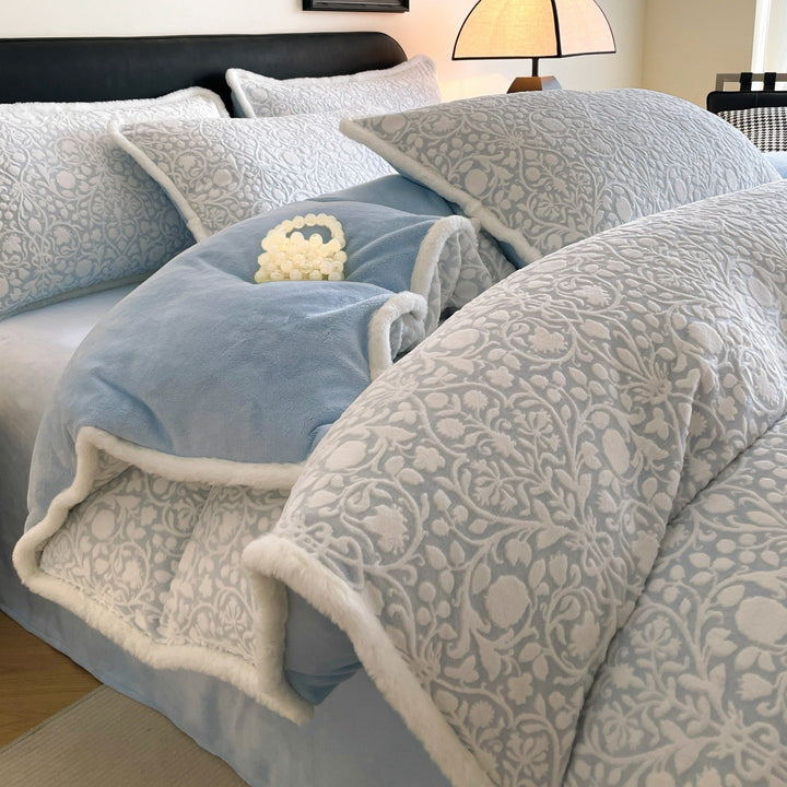 Milk fleece bedding set, solid color, modern
