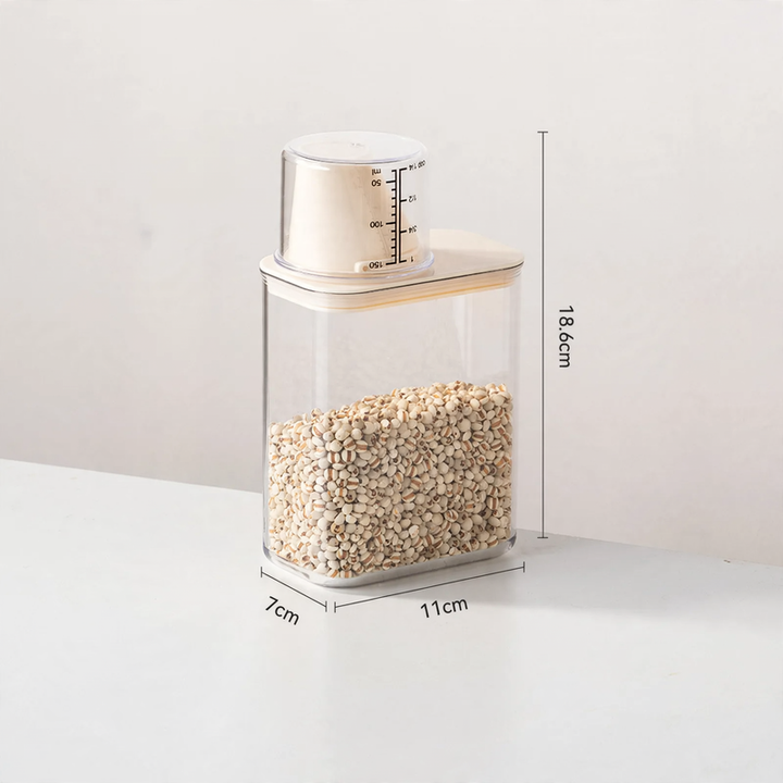 Plastic storage container with measuring scale, square
