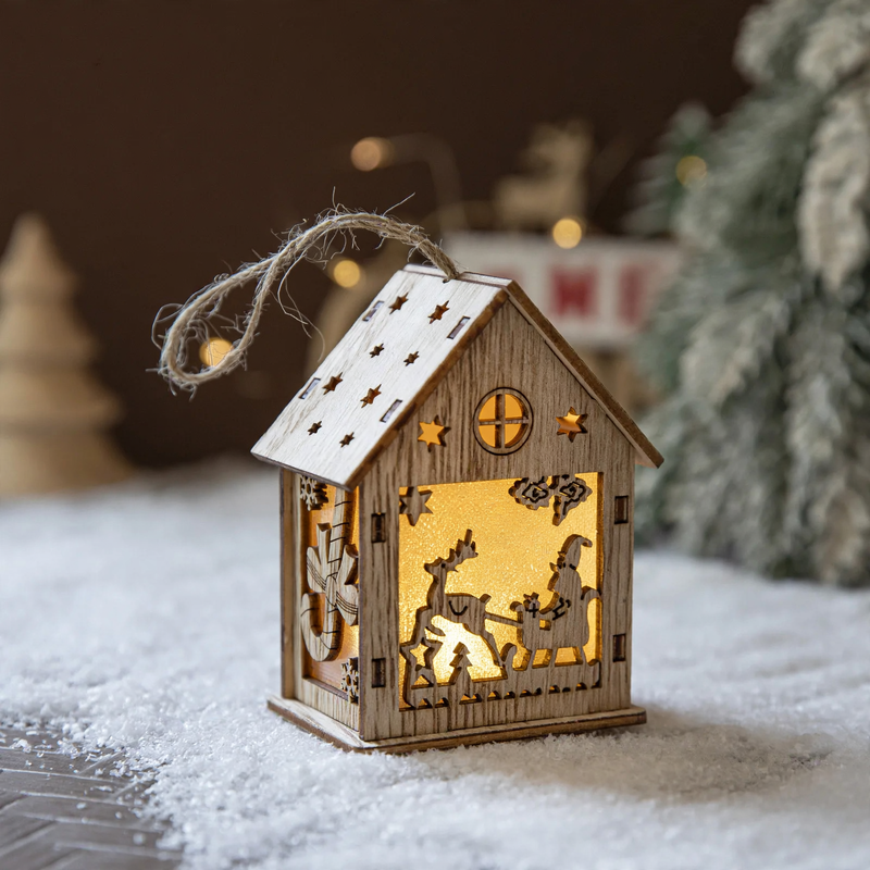 Decorative LED wooden hut for a festive atmosphere