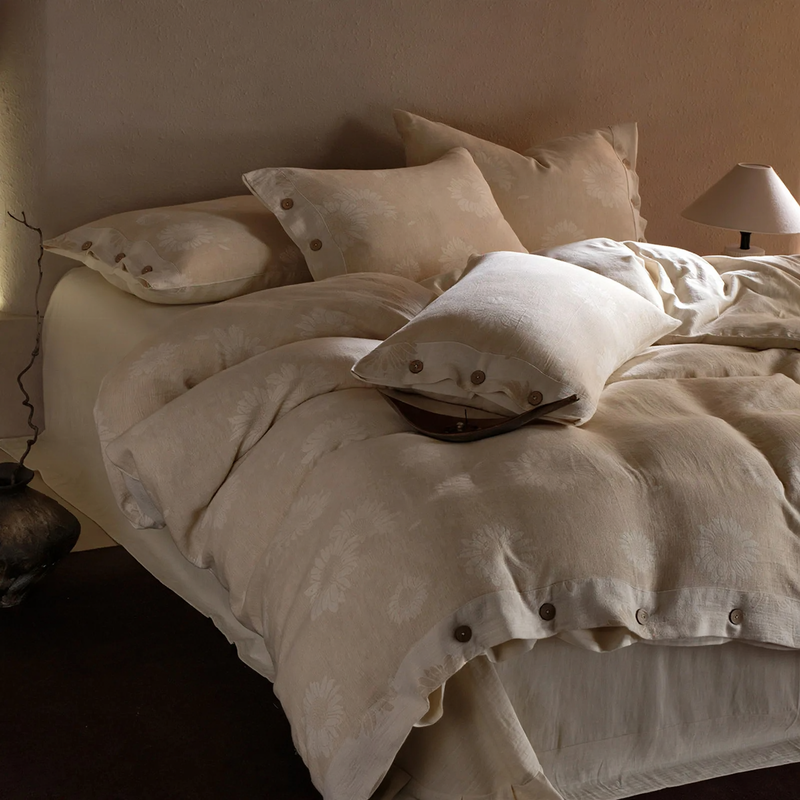 Cotton-linen bedding set, 4-piece, button closure