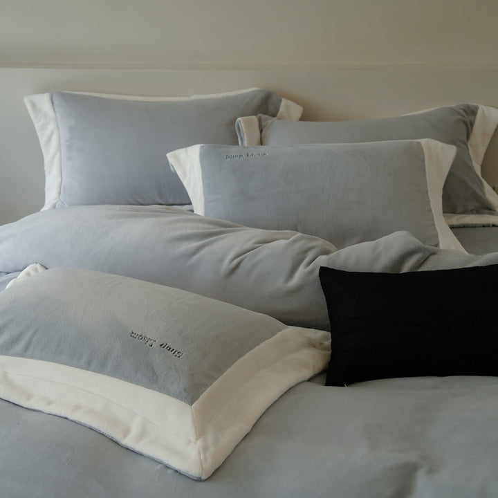 Milk fiber bedding set, fleece, winter, solid color
