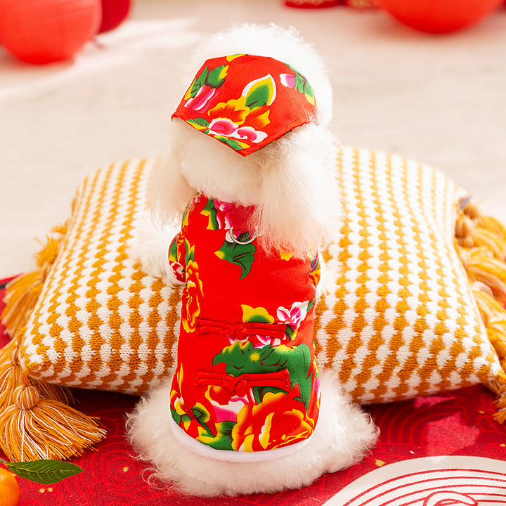 Red Padded Dog Coat with Toggle Closure